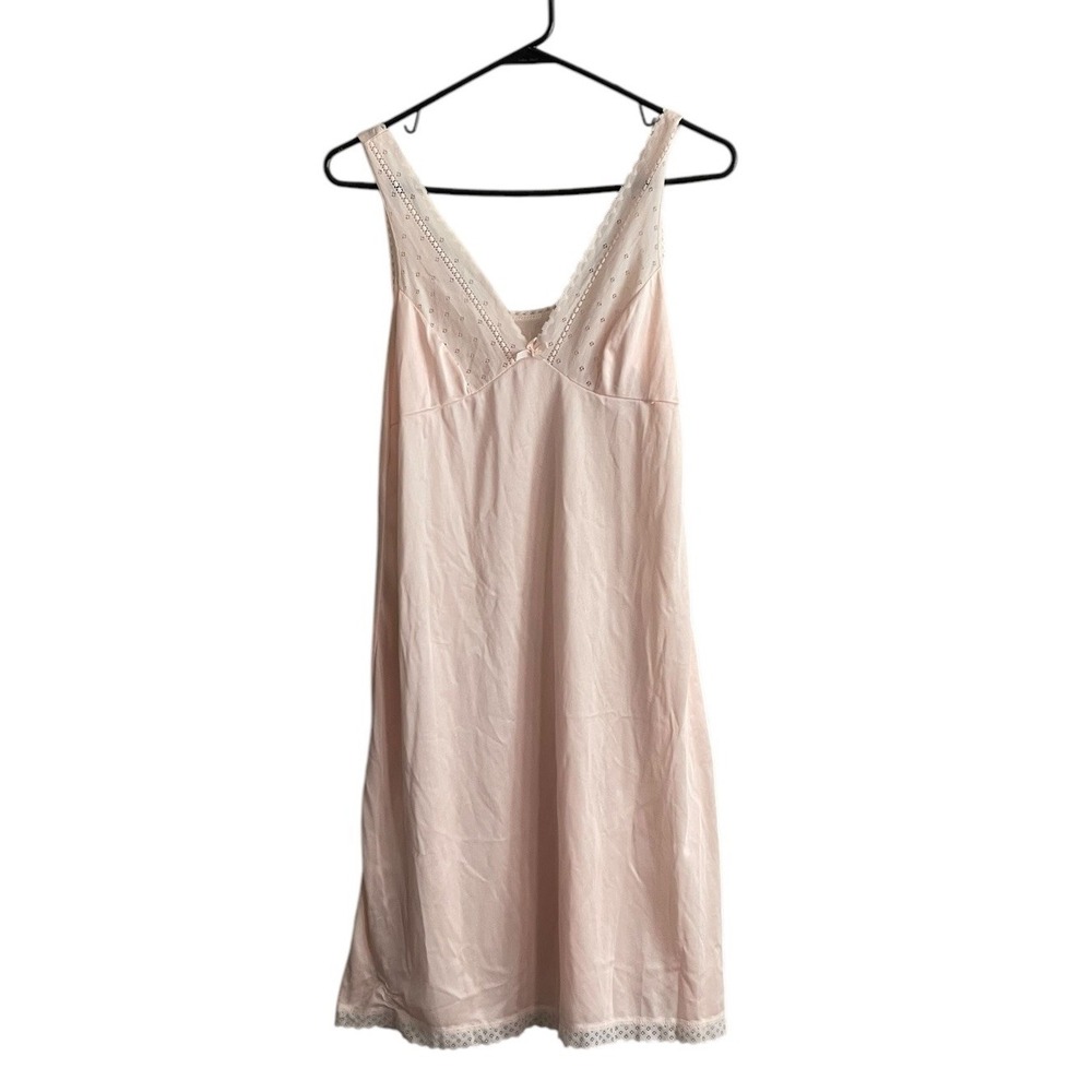 Vintage 1970's Slip Dress Sz 36 Peach All Nylon Britain Lingerie Lacey